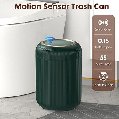 Procade Touchless Sensor Trash Can Bathroom,Small Gold + Green Garbage Can | 3 Gallon Automatic Garbage Can,Smart Room Trash Bin,Mini Auto Plastic Waste Basket for Office,Bedroom,Dorm,Toilet,Rv,Kitchen