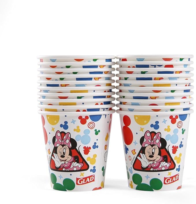 Glad for Kids Disney Mickey & Friends Disposable Mini Paper Cups - Colorful Heavy Duty, Soak Proof, Bathroom Mouse Rinse Cups for Kids, 3 Ounce, 20 Count - 12 Pack