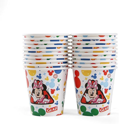 Glad for Kids Disney Mickey & Friends Disposable Mini Paper Cups - Colorful Heavy Duty, Soak Proof, Bathroom Mouse Rinse Cups for Kids, 3 Ounce, 20 Count - 12 Pack