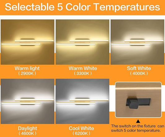PRESDE 40 Inch LED Vanity Light Brushed Gold Bathroom Light Fixtures Over Mirror Modern Bath Lighting Bar 5CCT