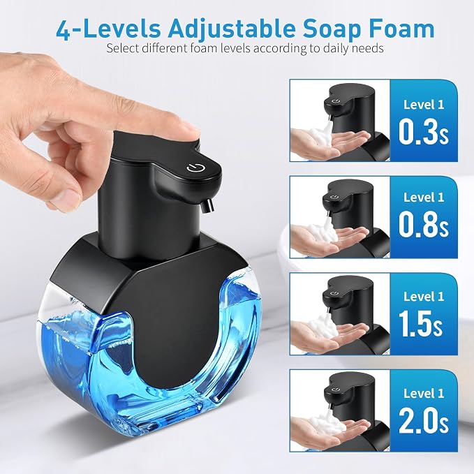 Automatic Foaming Soap Dispenser, 15oz/420ml Smart Hand Soap Dispensers, Touchless Wall Mount with 4-Level Adjustable, Rechargeable Foaming Hand Soap Dispenser for Bathroom Kitchen Office - Black-1