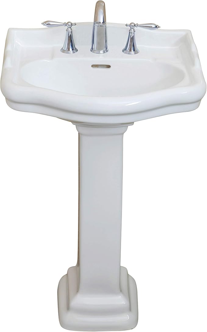 Roosevelt Bathroom Pedestal Sink – 22-Inch Small Pedestal Sink, Durable Vitreous China Ceramic with 8 Inch 3-Hole Bathroom Sink Faucet – Ideal for Modern Bathrooms