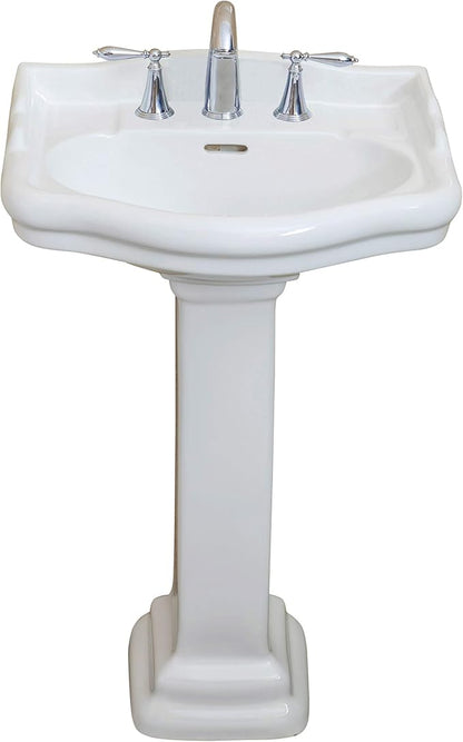 Roosevelt Bathroom Pedestal Sink – 22-Inch Small Pedestal Sink, Durable Vitreous China Ceramic with 8 Inch 3-Hole Bathroom Sink Faucet – Ideal for Modern Bathrooms