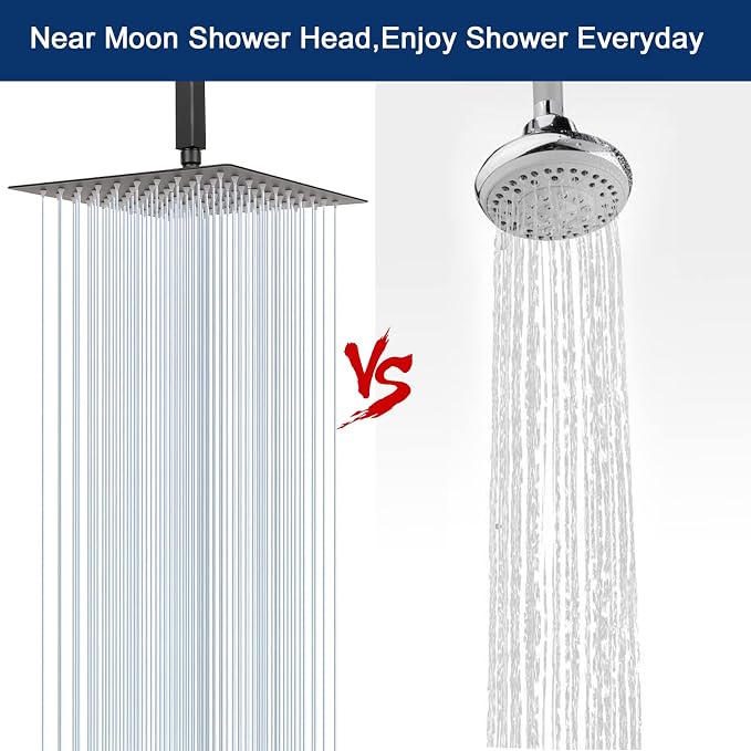 NearMoon Rain Shower Head With Shower Arm, Ceiling Mount Square Shower, Stainless Steel Ceiling Rainfall Showerhead- Waterfall Full Body Coverage (8 Inch, Matte Black)