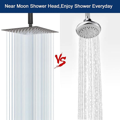 NearMoon Rain Shower Head With Shower Arm, Ceiling Mount Square Shower, Stainless Steel Ceiling Rainfall Showerhead- Waterfall Full Body Coverage (8 Inch, Matte Black)