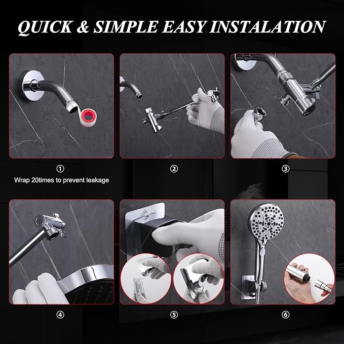 Rainfall Shower Head with Handheld, 14 Inch Rain Shower Head Combo,High Pressure Fixed Showerhead and 10 Spray Settings Handheld Shower Heads,Bathroom Accessories,Chrome