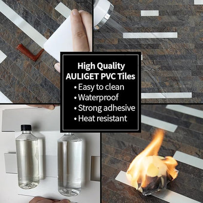 AULIGET 20 Sheets Rust Slate Peel and Stick Backsplash, PVC Mixed Metal Silver Wall Tile Stick on Backsplash for Kitchen and Bathroom