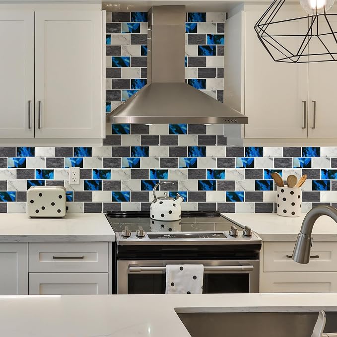 STICKGOO Subway Tile Peel and Stick Backsplash, Thicker Design 12" x 12" Stick on Backsplash Tiles for Kitchen, Bathroom, Wall Tile (10 Sheets, Blue Grey)