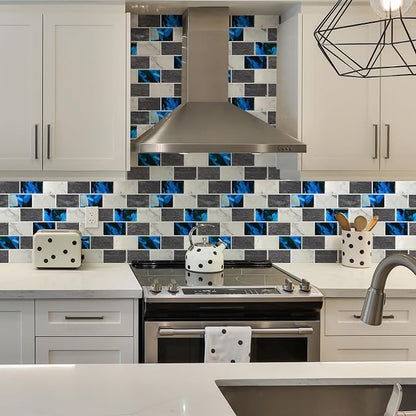 STICKGOO Subway Tile Peel and Stick Backsplash, Thicker Design 12" x 12" Stick on Backsplash Tiles for Kitchen, Bathroom, Wall Tile (10 Sheets, Blue Grey)