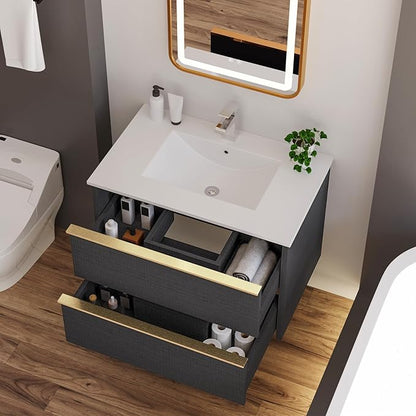 Floating Bathroom Vanity with Sink Wall Mounted Cabinet with 2 Soft-Close Drawers, Moisture-Resistant MDF,Large Storage for Small Space (Gray 30")