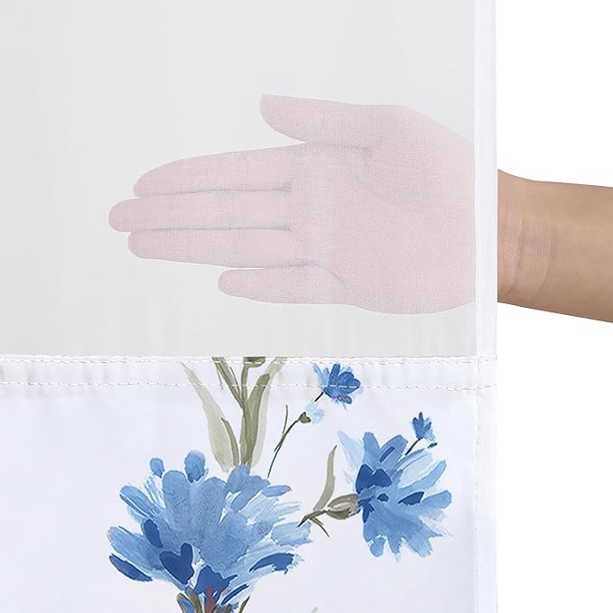 Americanflat 72x75 Hookless Shower Curtain - Water-Resistant Floral Shower Curtain with Sheer Panel, Snap-in Liner, and Grommets - 100% Polyester - Botanical Bathroom Curtains - Pink, Blue and White