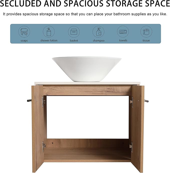 24" Floating Vanity with Sink, 24 Inch Bathroom Vanity with Sink, Modern Plywood Floating Cabinet with Sintered Stone Countertop and White Ceramic Basin, Soft Close Doors
