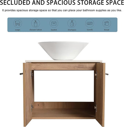 24" Floating Vanity with Sink, 24 Inch Bathroom Vanity with Sink, Modern Plywood Floating Cabinet with Sintered Stone Countertop and White Ceramic Basin, Soft Close Doors