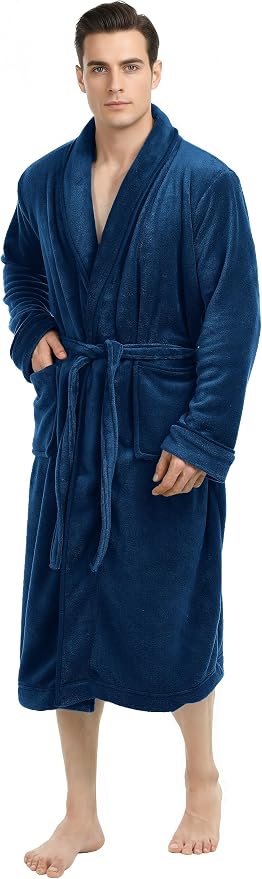 NY Threads Luxury Ultra Soft Mens Robe Plush Fleece Long Bathrobe