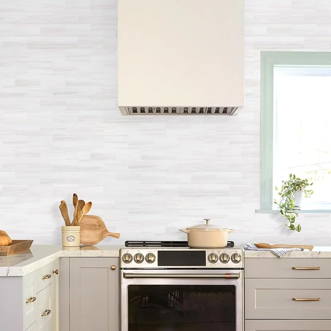 STICKGOO 10-Sheet Peel and Stick Backsplash on Subway Tile, Dolomite White | PVC Self Adhesive Kitchen Backsplash, Seamless, Wateproof, Stick on Tiles for Kitchen, Bathroom, RV