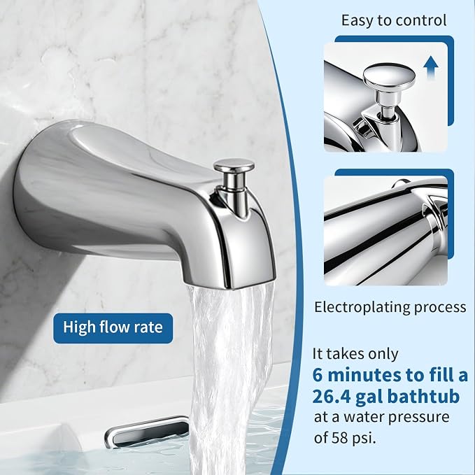 Tub Shower Faucet Set Valve Included with 6-Inch Rain Shower Head and Tub Spout Single-Handle Tub and Shower Trim Kit Chrome for Bathroom Remodels — Regaderas Para Baño Con Tina Modernas