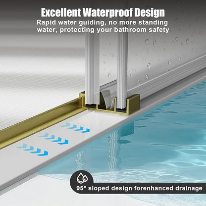 Frameless Shower Door,Frosted Sliding Shower Door for Bathtub, 56-60" W x 60" H-1/4” (6mm), 304 Stainless Steel Hardware, Nano Easy-Clean Glass, Quiet Rollers, Gold