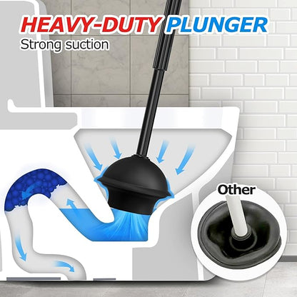 FORASTO 2in1 Toilet Brush and Plunger Set - Bathroom Bowl Holder Combo | 21" Extended, Apartment Must Haves, Accessories Decor, Essentials, New Home Storage, Scrubbing Tools, Washing Supplies, Black