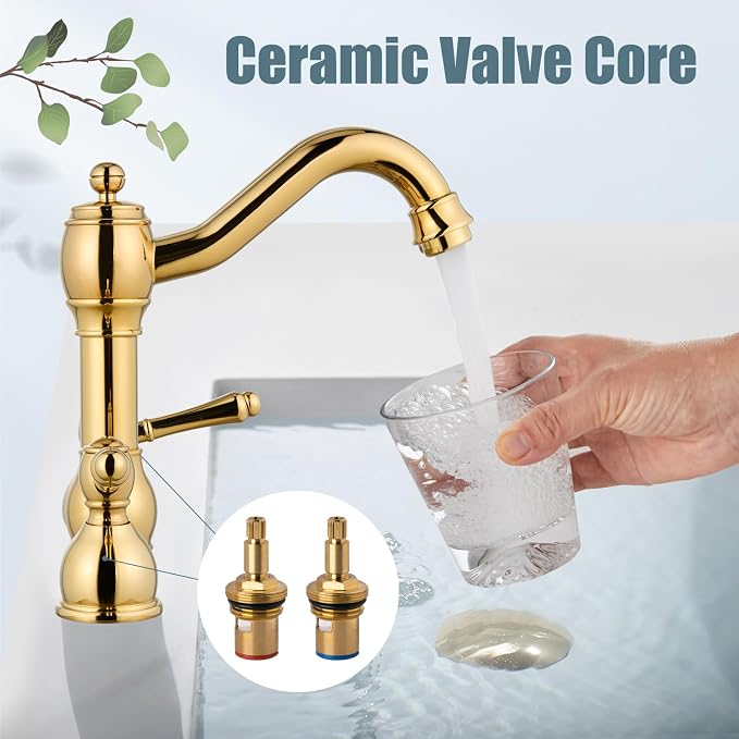 Widespread Bathroom Sink Faucet 3 Hole Metal Lever Polish Gold | Vintage Brass Sink Faucet,2 Handle,Pop Up Drain,cUPC Hose,for 8 Inch,6-16″Centerset Basin,Farmhouse,RV,Vanity,Lavatory