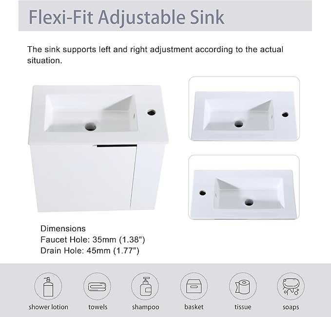 Malwee 22" Floating Bathroom Vanity with Sink, 22 Inch Single Sink Wall Mounted Bathroom Vanity, with 1 Door and White Ceramic Basin Top for Small Space, Plywood Cabinet Storage(002-22)