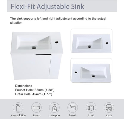 Malwee 22" Floating Bathroom Vanity with Sink, 22 Inch Single Sink Wall Mounted Bathroom Vanity, with 1 Door and White Ceramic Basin Top for Small Space, Plywood Cabinet Storage(002-22)