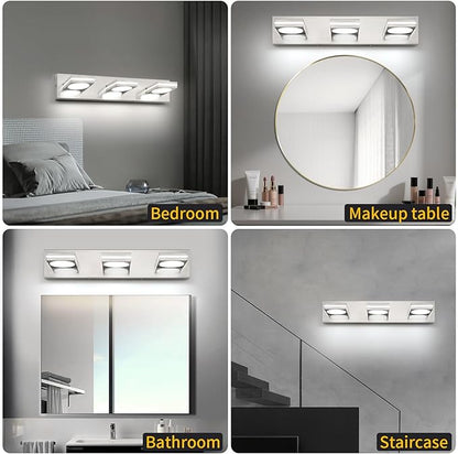 OKELI LED Modern Bathroom Vanity Light Fixtures (3-Light, 22-Inch), Brushed Nickel Acrylic Bathroom Wall Lighting Fixtures Over Mirror, 3CCT, ETL Listed, Dimmable