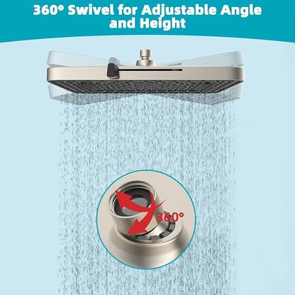 Hibbent cUPC Certified 5 Spray Modes Shower Head, 13'' High Pressure Large Rainfall Shower Head, High Flow Waterfall Bathroom Fixed Showerheads, Adjustable Swivel Ball Joint, Brushed Nickel