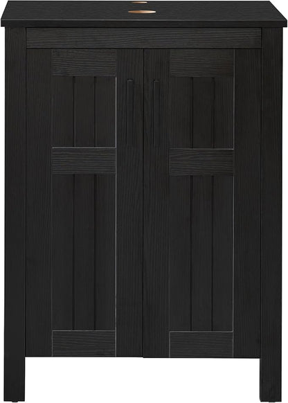 UEV Black 24" Bathroom Vanity Without Sink,Modern Freestanding Sink Cabinet,Stylish Bathroom Vanity Cabinet,Grooved Double Doors,Metal Handles