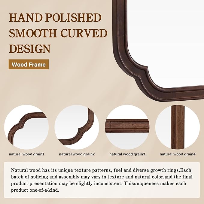 20" x 30" Rounded Corner Arch Wall Mirror with Wood Frame for Entryway, Living Room or Bedroom Home Decor - Light Woodgrain [20" x 30" Walnut]