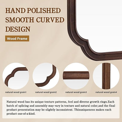 20" x 30" Rounded Corner Arch Wall Mirror with Wood Frame for Entryway, Living Room or Bedroom Home Decor - Light Woodgrain [20" x 30" Walnut]