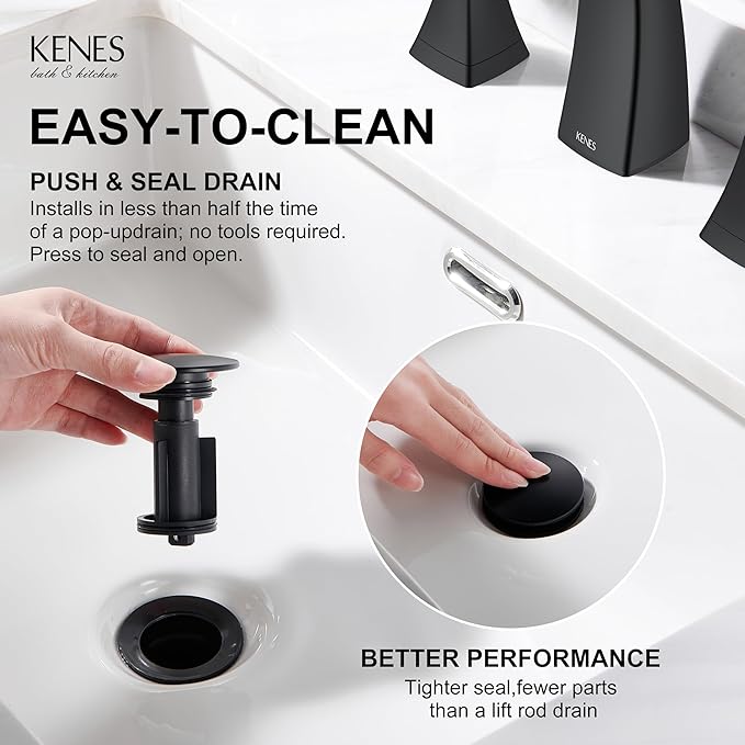 KENES Black Bathroom Faucets for Sink 3 Hole, Matte Black 8 Inch 2 Handle Widespread Bathroom Faucet, Bathroom Vanity Faucet with Pop Up Drain & Supply Lines, LJ-9075-2