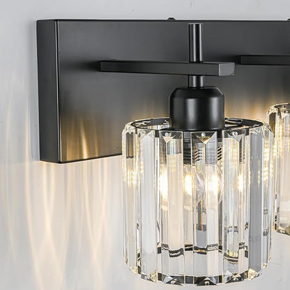 Black Crystal Bathroom Vanity Lights, Modern 5-Lights Bathroom Lighting Fixtures Over Mirror, Crystal Wall Lighting with Round Shade