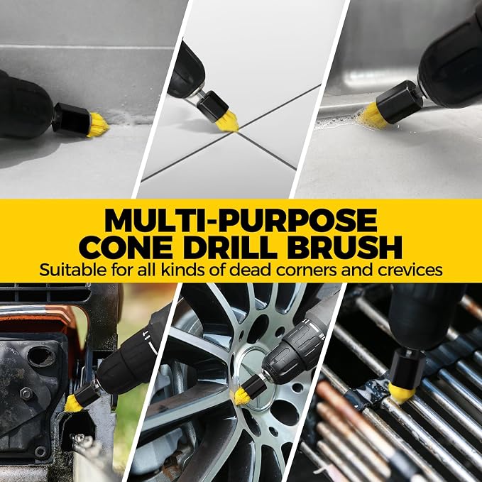 Holikme 6Pack Drill Brush Power Scrubber Cleaning Brush Extended Long Attachment Set All Purpose Drill Scrub Brushes Kit for Grout, Floor, Tub, Shower, Tile, Bathroom Black | 5 Head Sizes, Black Nylon Fibers, Power Scrubber Attachments for Tile, Tub, S...