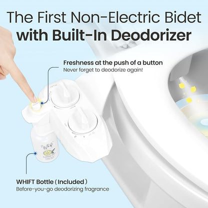LUXE Bidet WHIFT 120 Bidet - Deodorizing EZ-Lift Bidet Attachment, White | Non-Electric, Built-In Deodorizing Spray, Cold Water, Lemon Refill Included, Patented Easy Slide-In Install, Rear Wash