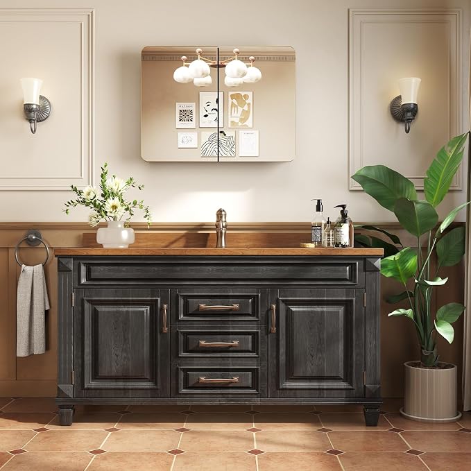 32x24 in Brushed Gold Double Door Medicine Cabinet with Mirror | Fully Assembled; Recessed or Surface Wall Mount; Metal Cabinet with Tempered Glass Mirror and Two Adjustable Glass Shelves