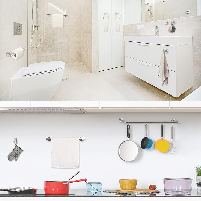 Cilee 10 Piece Brushed Nickel Bathroom Hardware Set, 24" 16" Towel Bar Set | 24 & 16 inch Towel bar, Toilet Paper Holder, Towel Ring, Towel Hook, Bathroom Accessories Set Stainless Steel Wall Mounted