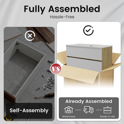 36'' Floating Bathroom Vanity with Sink Combo, Modern Bathroom Cabinet with 2-Soft Close & Large Storage Drawers, for Bath, Apartment, Hotel, White and Natural (Already Assembled)
