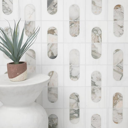 MSI Bianco Dolomite Moderno 12 in. x 12 in. Polished Marble Mosaic Floor and Wall Tile for Bathroom, Kitchen Backsplash, Accent Wall Tile, and Shower Wall Tile