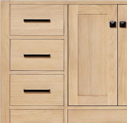 ARIEL Cambridge 36-inch Bathroom Vanity Base Cabinet,Solid Wood, 2 Soft Closing Doors, 5 Dovetail Drawers, White Oak