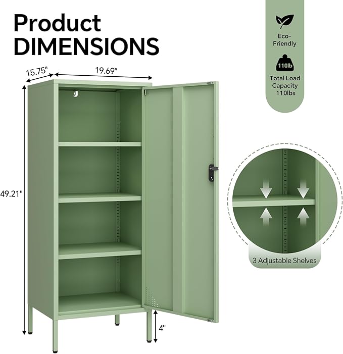 Metal Lokcer Cabinet (Green, 19.69" D x 15.75" W x 49.21" H)