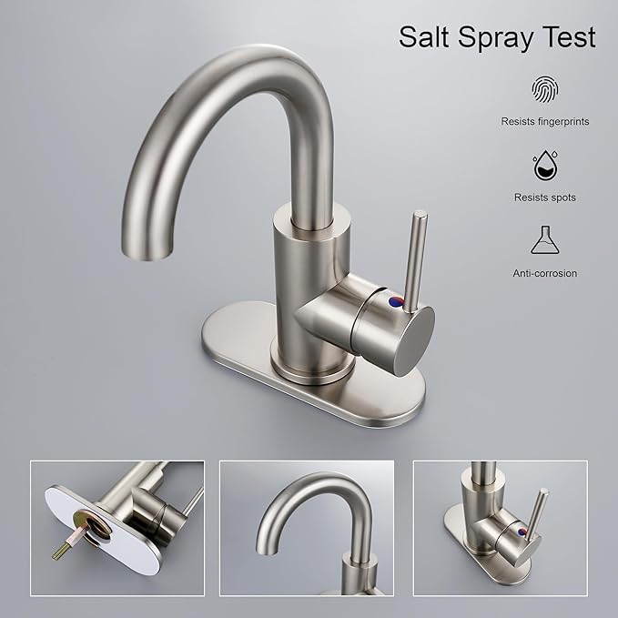 RKF Single-Handle Bathroom Sink Faucet, 360 Degree Swivel Spout Single Hole Faucet with Overflow and Supply Hose,Bar Sink Faucet,Small Kitchen Faucet Tap