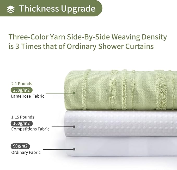 Sage Green Shower Curtain Boho, Cotton Blend Waffle Shower Curtain Farmhouse, Fabric Shower Curtains for Bathroom, Hotel, Washable 72 x 72