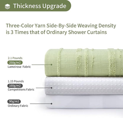 Sage Green Shower Curtain Boho, Cotton Blend Waffle Shower Curtain Farmhouse, Fabric Shower Curtains for Bathroom, Hotel, Washable 72 x 72
