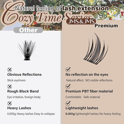 JMS&JMS Vivid Lash Clusters Kit with Spikes Natural Cluster Lashes Kit | Invisible Band Manga Eyelash Kit with Lash Bond and Seal Lash Remover Lash Extension Kit for Beginner (Coco-8-18mix)