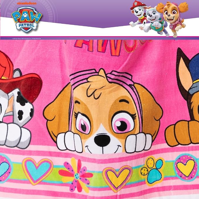 Paw Patrol Girl Skye, Marshall, Chase Kids Super Soft Bath/Pool/Beach Soft Cotton Terry Hooded Towel Wrap, 24 in x 50 in, (Officially Licensed Product) by Franco