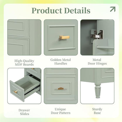 30" Bathroom Vanity with Ceramic Sink, Undermount Single Basin Bath Vanity Set w/1 Flip-Up & 2 Drawers,Modern Freestanding Storage Cabinet w/Adjustable Shelf,Solid Wood Frame,Green