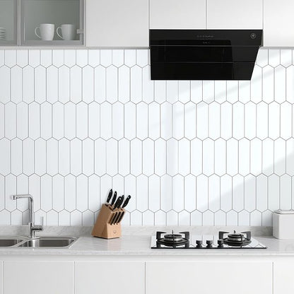 DICOFUN 10-Sheet Long Hexagon Peel and Stick Backsplash, 12"x12" PVC Stick on Backsplash Wall Tiles for Kitchen and Bathroom (Polished White)