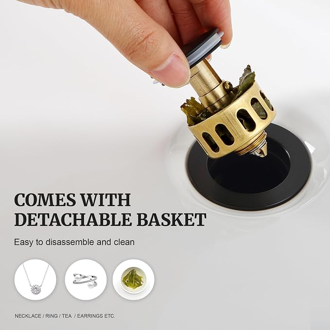 Pop up Sink Drain Stopper for Bathroom Vessel Vanity Sink Art Basin Matte Black, Small Cap Without Overflow, Metal Pop-up Drain Strainer with Detachable Basket Stopper | Pop Up Drain, Made of Metal, Small Cap, with Detachable Basket Stopper, Drain Fast...