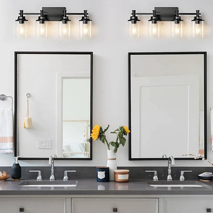 4-Light Bathroom Vanity Lights with Clear Glass Shades, Matte Black Over Mirror, Modern Wall Lamp for Mirror, Living Room, Bedroom