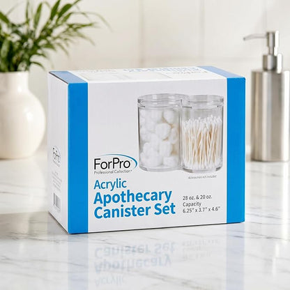 ForPro Clear Acrylic 2-Compartment Apothecary Jar with Lid, Shatterproof Qtip Holder & Cotton Ball Organizer, 28 Oz + 20 Oz Bathroom Vanity Canister for Kitchen, Office Decor, 6.25" x 3.7" x 4.6